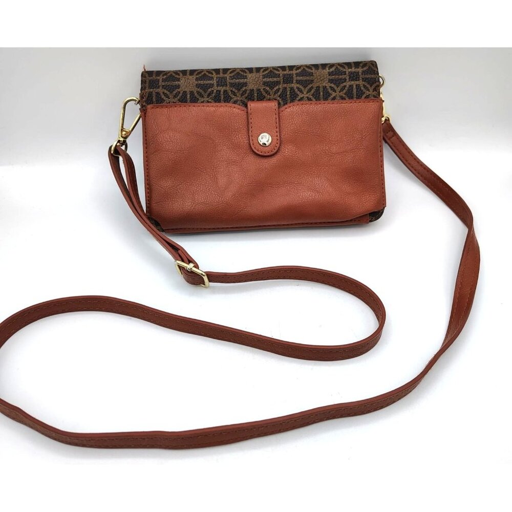 Purse Wallet Clutch Women Brown Faux Leather Strap Multi Compartment Zipper